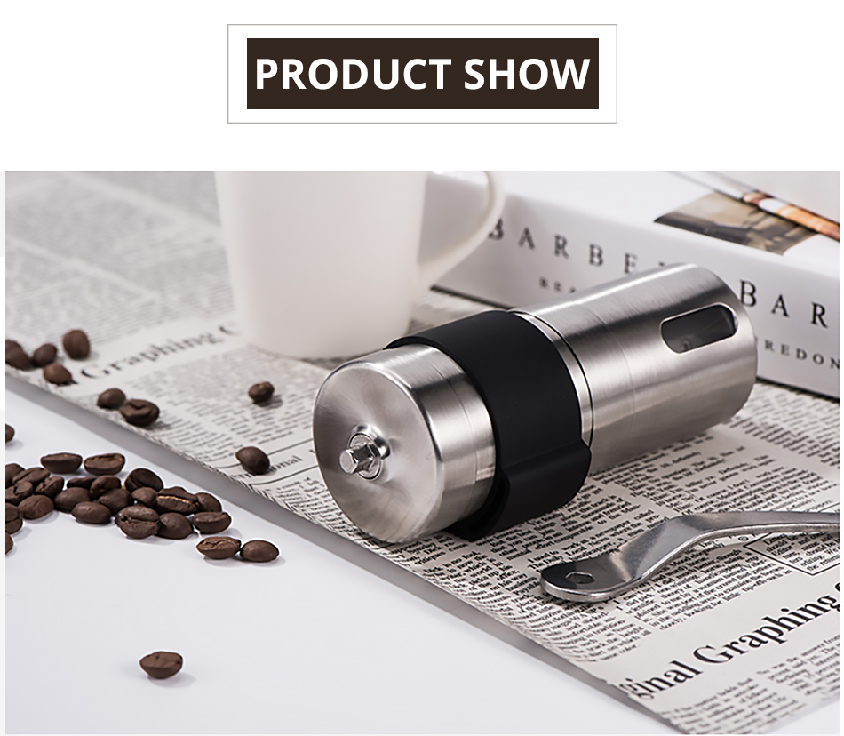 Small Size Manual Ceramic Coffee Grinder Stainless Steel Adjustable Coffee Bean Mill With Rubber Loop Ring Easy Clean Kitchen Tools