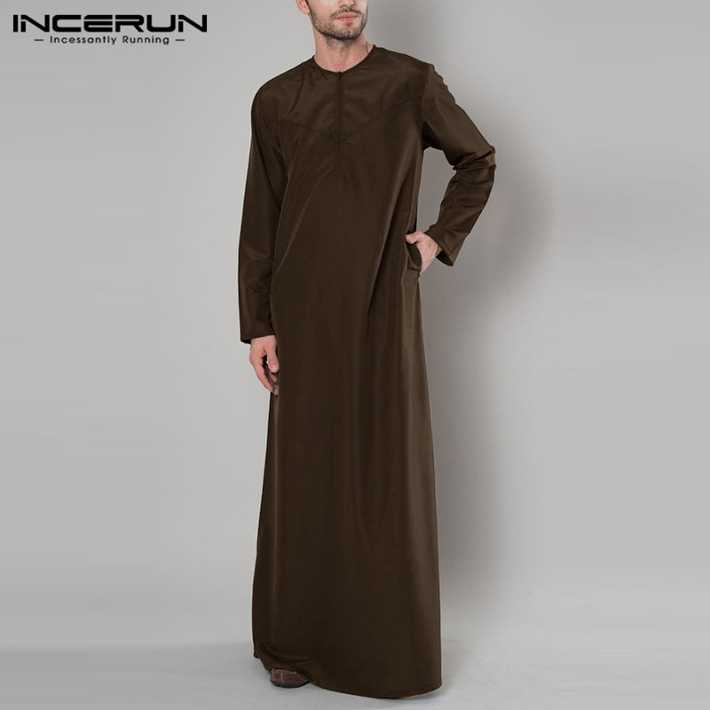 Arab Islamic Kaftan Men Zipper Long Sleeve Color Robes Muslim Clothes Abaya Saudi Arabia Men Thobe Dress Caftan 5XL