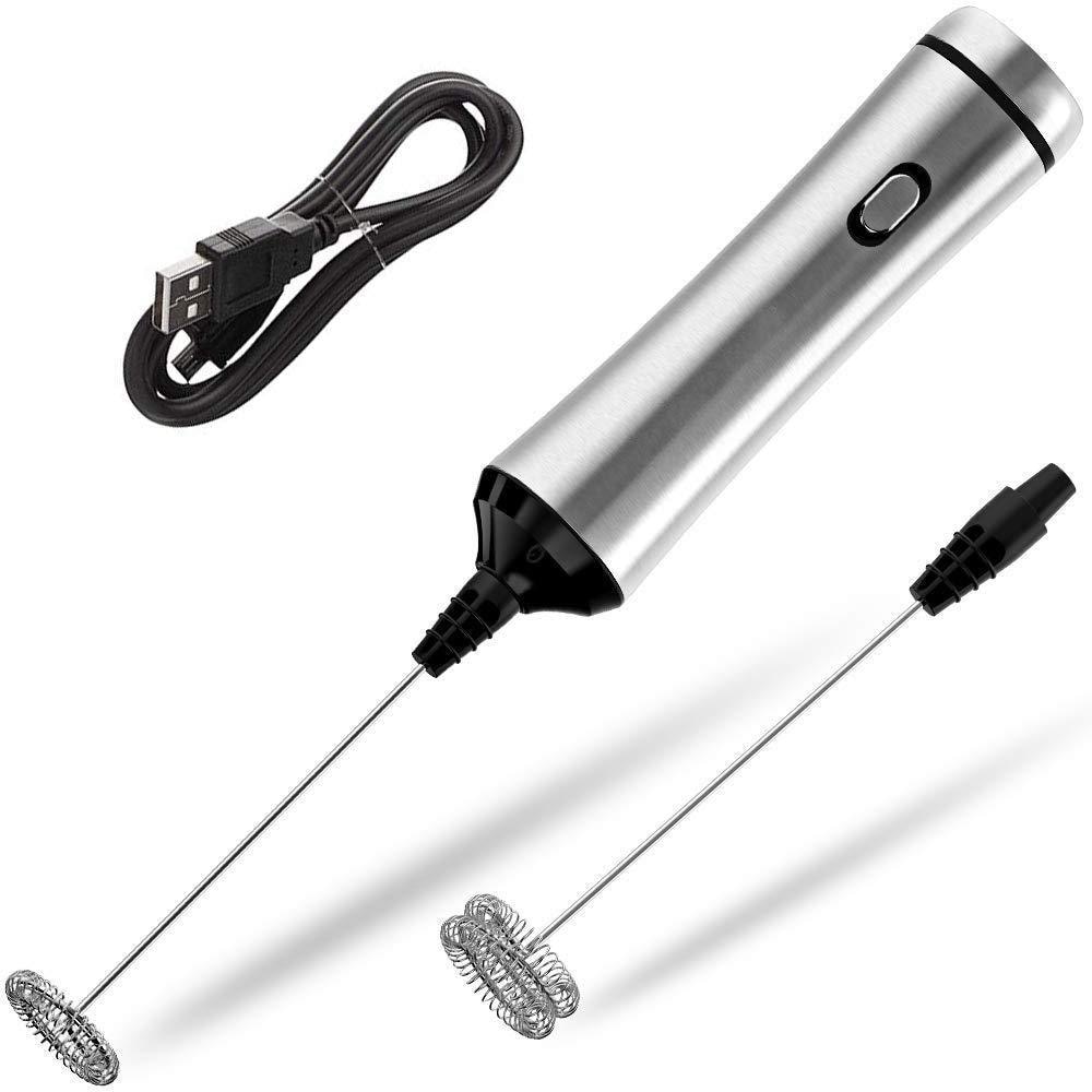 Hot TOD-Usb Chargeable Double Spring Whisk Head Electric Milk Frother Stainless Steel Handheld Milk Foamer Drink Mixer Two Spe