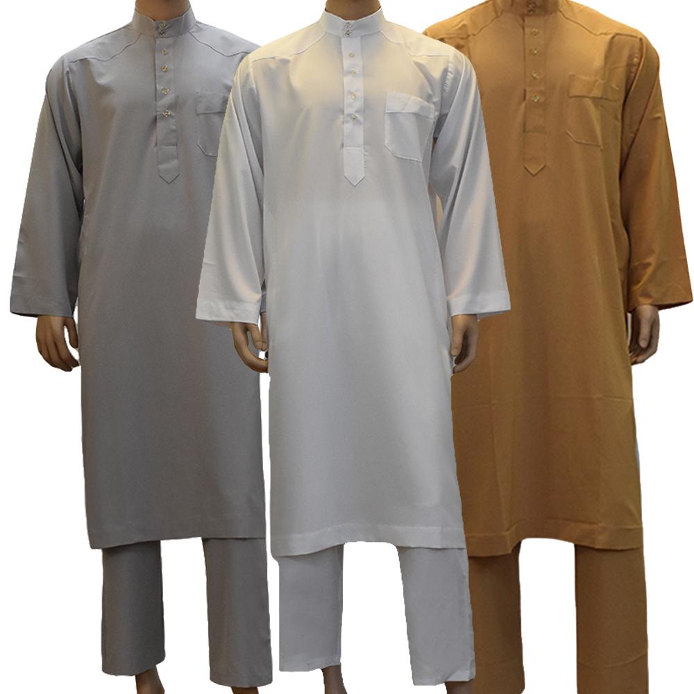 2PCS Men Set Thobe Dishdasha Thawb Thoub Muslim Islamic Abaya Daffah Kaftan Robe Dress Jubba Thobe Gown Casual Ramadan Suits New