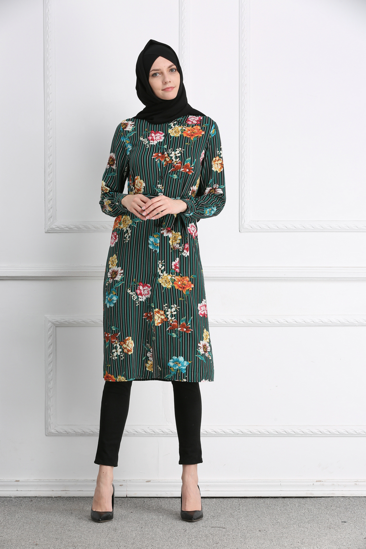 Ramadan Arabic Kaftan Islamic Clothing Fashion Muslim Women's Tops Print Shirt Striped Dress Tunic Loose Style Abaya Robe Jubah