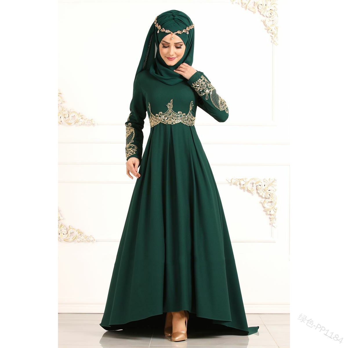 Lace High Waist Long Sleeve Muslim Dress Bangladesh United Arab Emirates Dubai Dubai Turkey Islamic Clothing