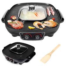 Commercial Hot pot + barbecue One-piece pot smokeless Electric barbecue machine Multi-function roasting pot kitchen supplies 1pc