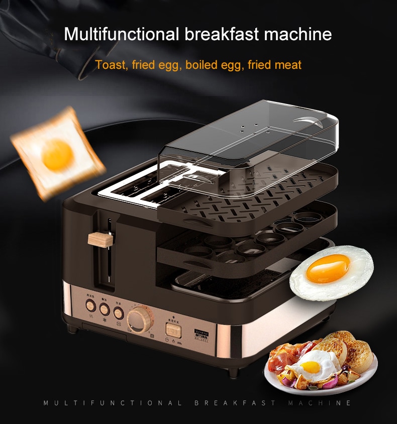 DMWD Electric Breakfast Bread Baking Machine 2 Slices Toaster Oven Eggs Steamer Sausage Grill Roaster Omelette Frying Pan Heater