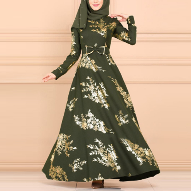 MISSJOY Muslim Women Dress Formal Evening Party Middle Eastern Sashes Bow Elegant Abayas Printed Turkish Islamic Clothing Плать