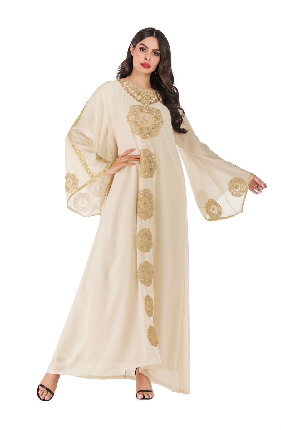 Siskakia Fashion Arabian Long Dress Chic Ethnic Embroidery Abaya Dresses Loose Flare Sleeve Muslim Wears Dubai Robes with Scarf