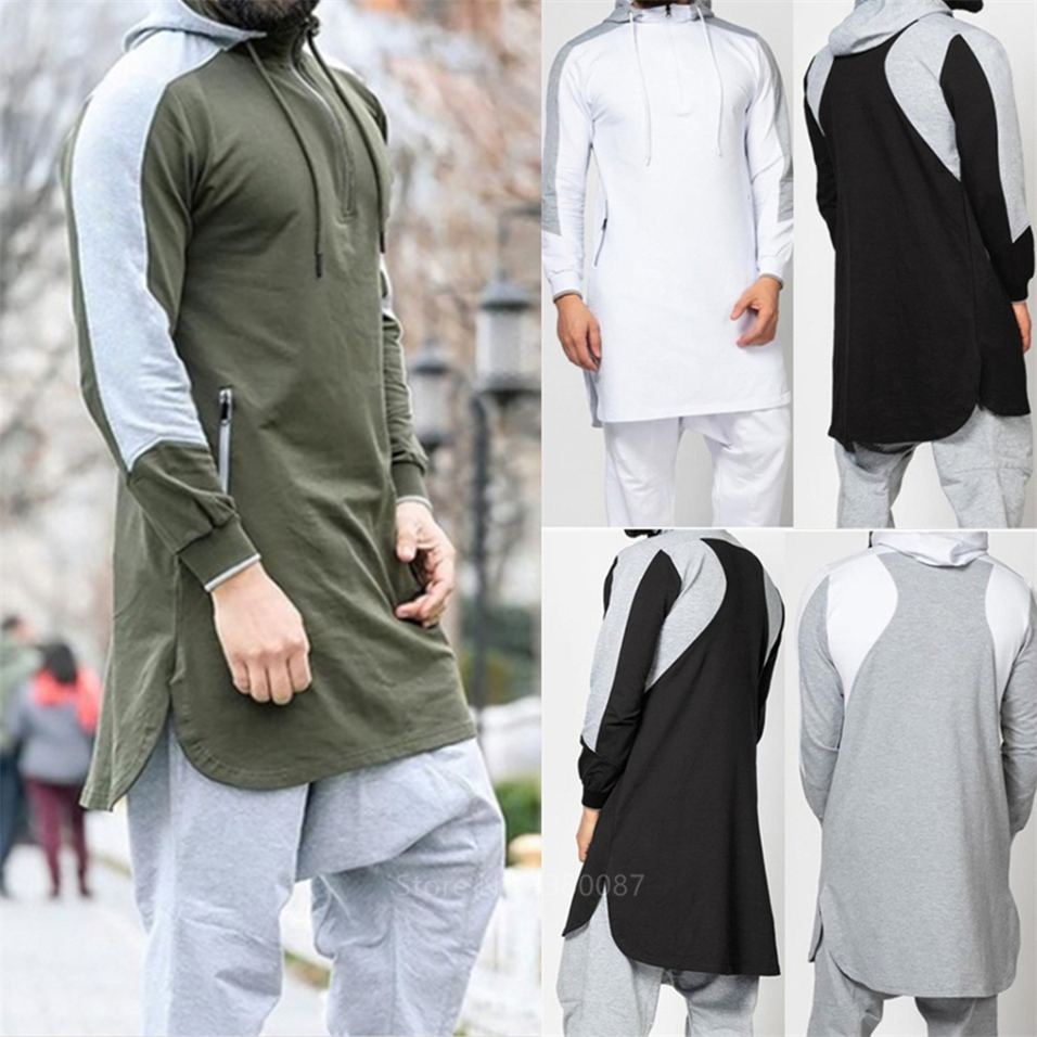 New Men Jubba Thobe Muslim Arabic Islamic Clothing Abaya Dubai Kaftan Winter Long Sleeve Stitching Saudi Arabia Sweater