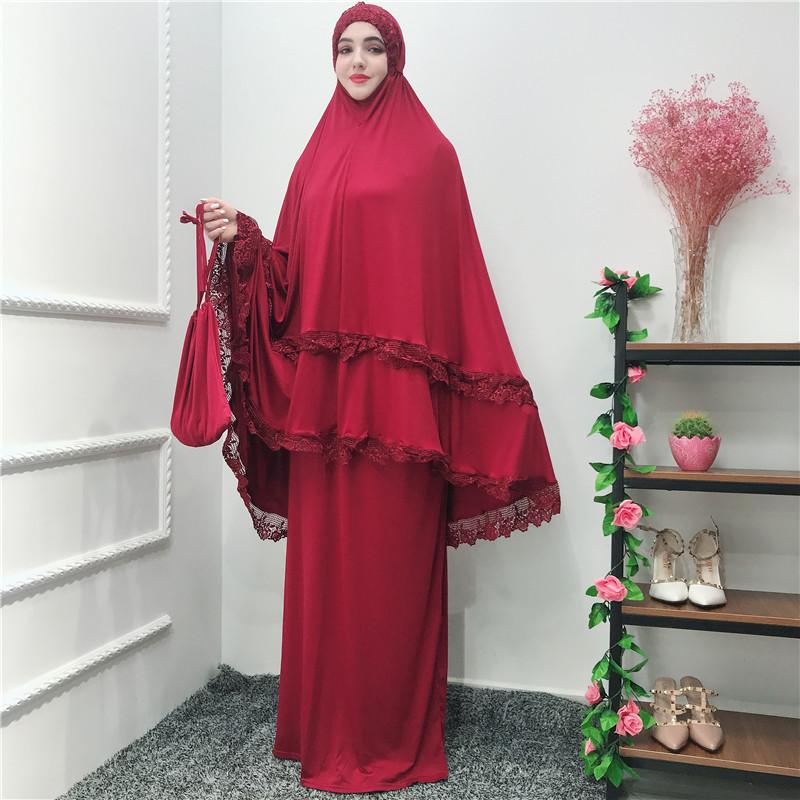 2 Piece Hijab Maxi Dress Muslim Abaya Robe Arab Ramadan Khimar Islamic Prayer Clothing Jilbab Middle East Sets Worship Service 1 order
