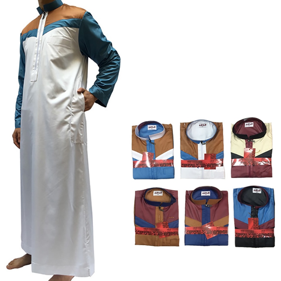 Clomplu 12 Pcs Muslim Jubba Thobe Abaya Kaftan Arabic Islamic Muslim Clothing Men Saudi Arabia Casual Novelty Male Random Colors (1lot/12pieces)