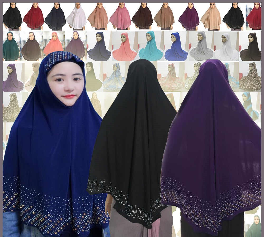 Muslim Woman Khimar Jersey Instant Hijab Caps Headscarf Glitter Foulard Bonnet Overhead Long Head Scarf Hijaab Islamic Clothing