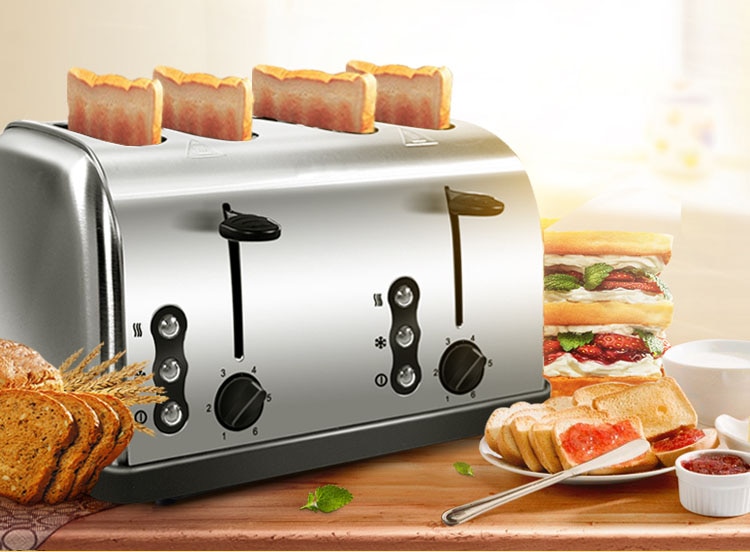 CUKYI 4 Slices Stainless steel toaster Automatic Fast heating bread toaster Household Breakfast maker Oven heating machine EU