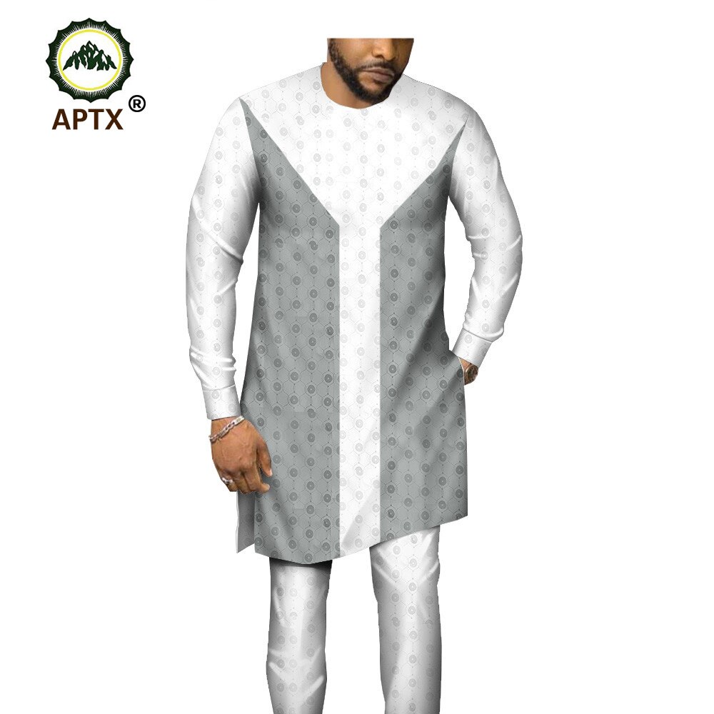 APTX jacquard fabric cotton suit for Mens Clothing with full sleeves top+ slim pants men's suit Saudi Arab Thobe Jubba T1916011
