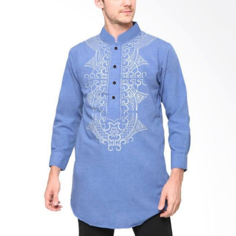 Men Shirt Printed Indian Clothes Retro Long Sleeve Tops Streetwear Vintage Stand Collar Muslim Casual Long Shirt Plus Size