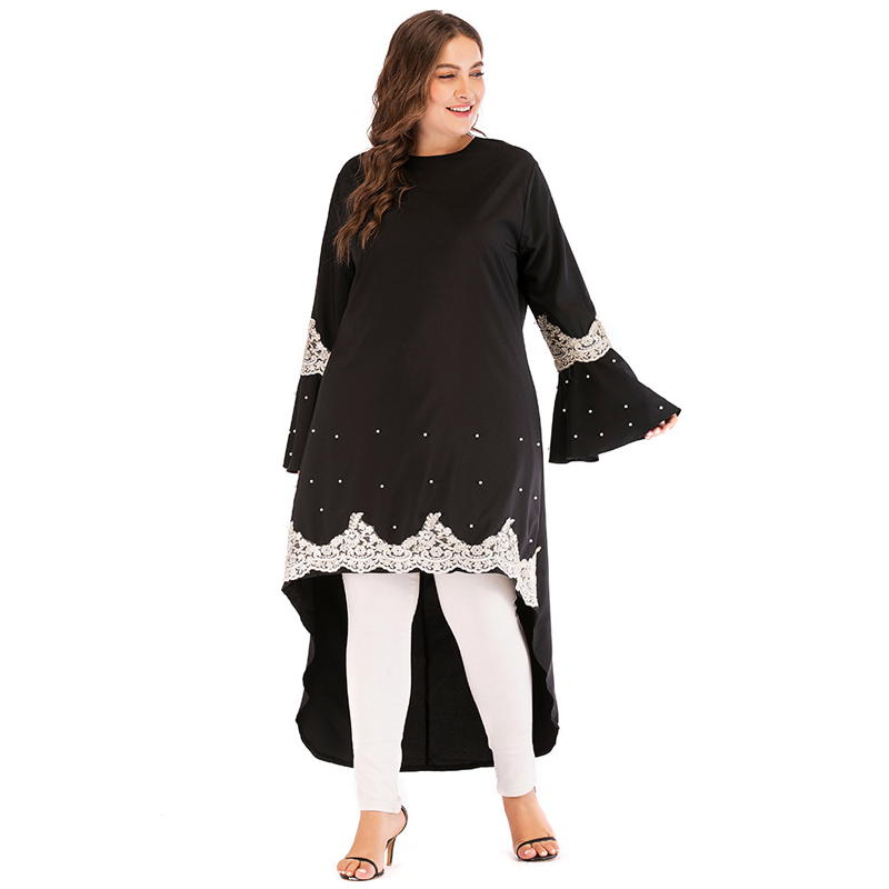 Plus Size Vestido 2019 UAE Abaya Dubai Kaftan Long Lace Embroidery Beading Muslim Hijab Dress Women Islamic Turkish Clothing