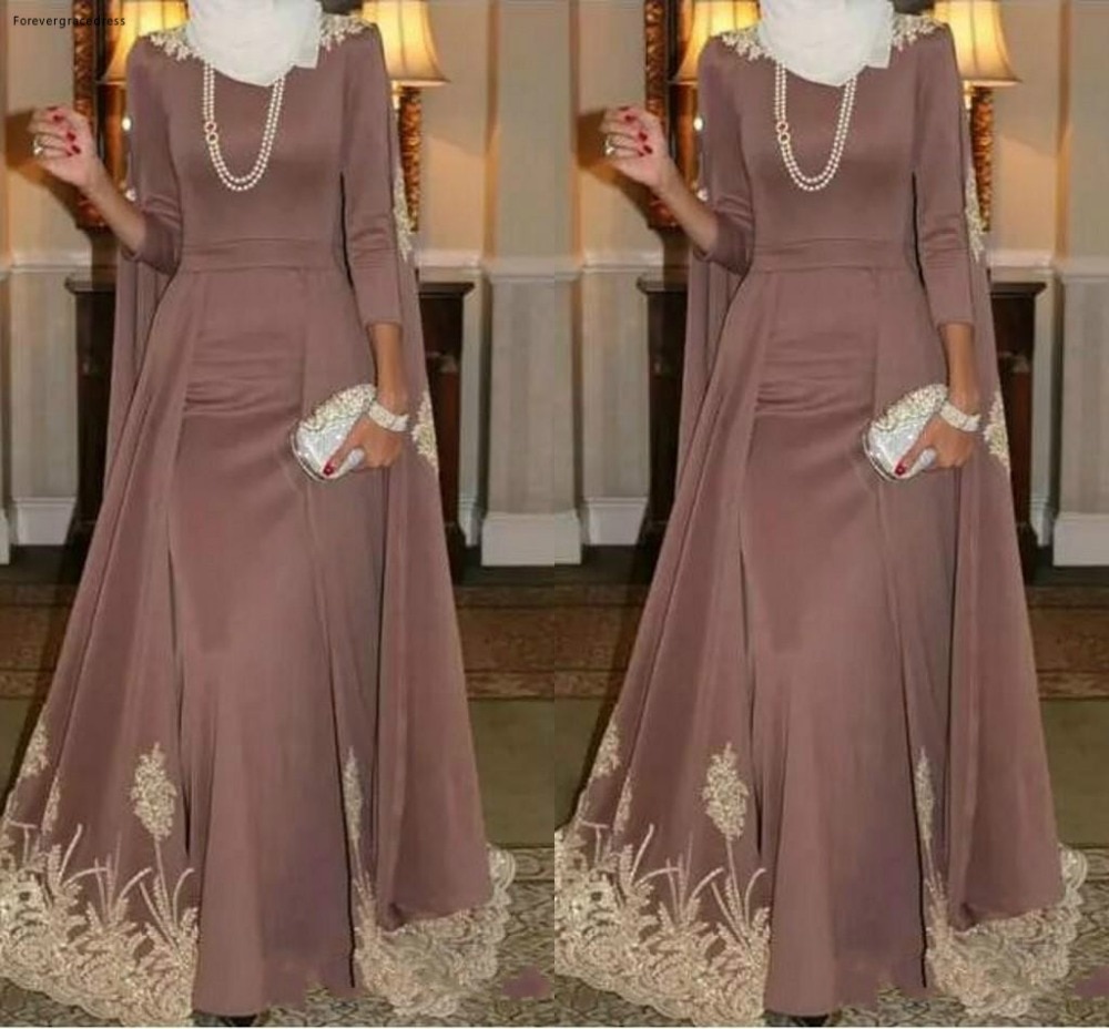 Muslim High Neck Evening Dress A Line Gold Applique Holiday Wear Pageant Prom Party Gown Custom Made Plus Size