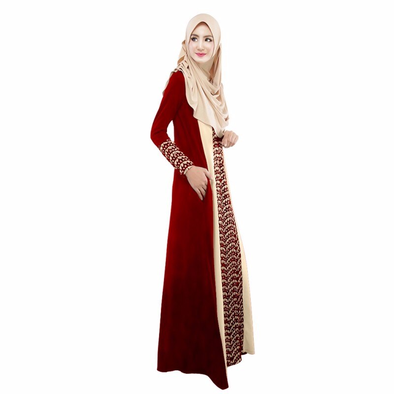 Autumn Fashion Elegant Women Ladies Dresses Muslim Abaya Jilbab Islamic Stitching Long Sleeve Robe Moslem Maxi Dress