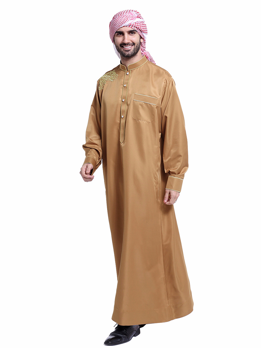 Middle East Man Muslim Jubba Thobe Musulmane Ramadan Plus Size Embroidery Luxury Turkish Kaftan Robe with Islamic Scarf