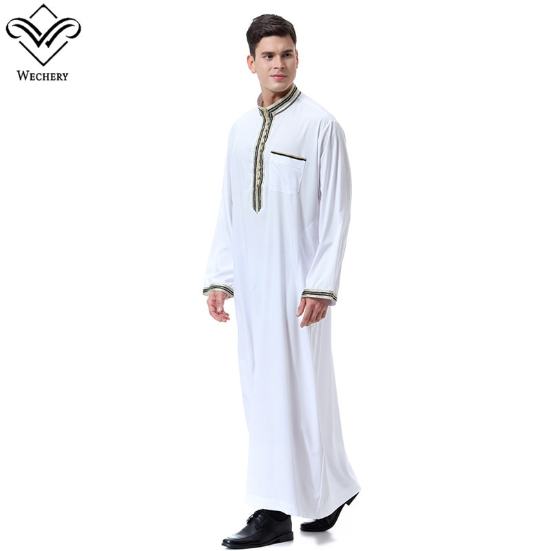 Wechery Arab Clothing Men Long Jubba Thobe Muslim Abaya Dubai Kaftan Plus Size New Robe for Men
