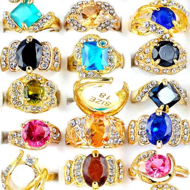 Imixlo Party Crystal Round New Real Rings Jewelry Anillos Ring Jewellery Cz Ring,gold 10pcs/lot Wholesale Mix Lots Drop Free
