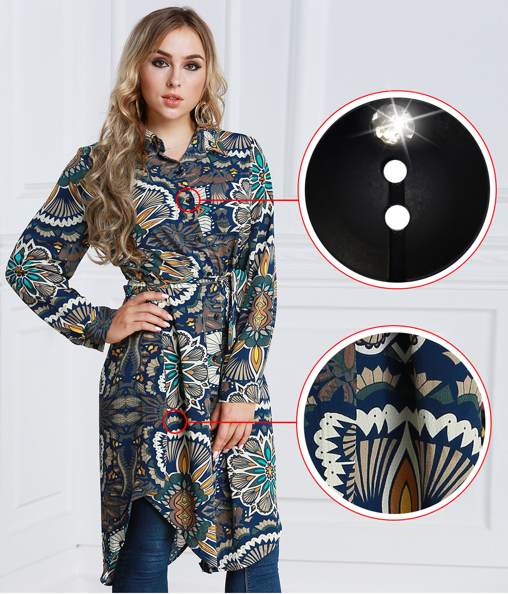 Fashion Muslim clothing long sleeve print shirts blouse for women Pakistan Blouse split Hem Tops