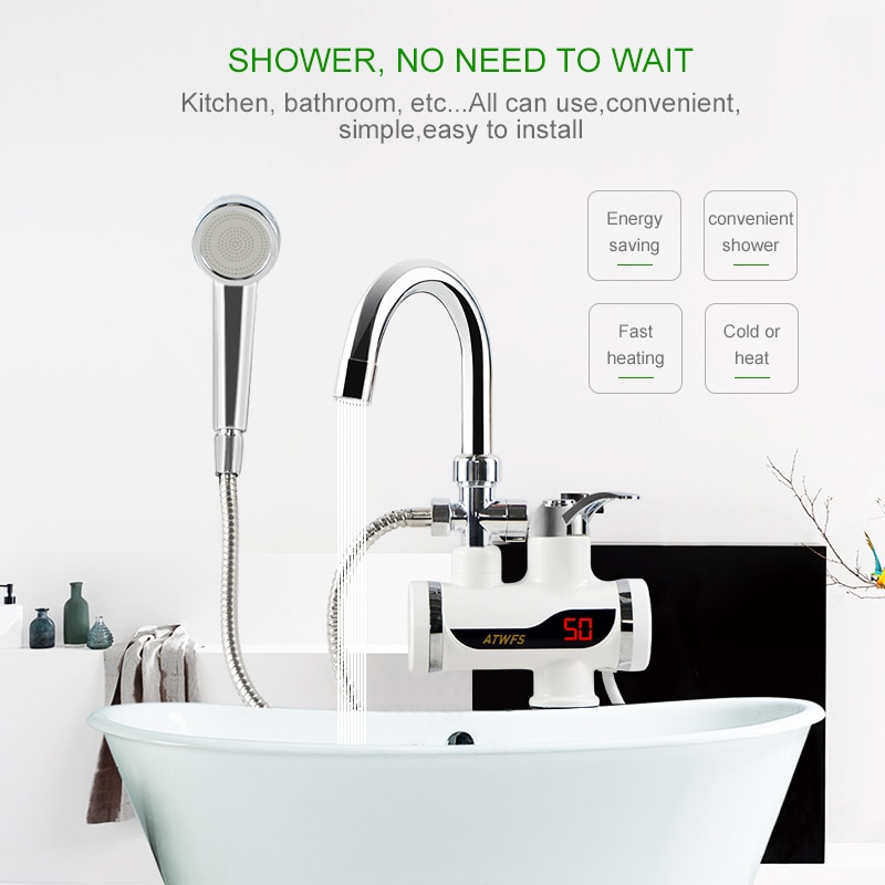ATWFS Water Heater Tap 220v Kitchen Faucet Instantaneous Water Heater Shower Instant Heaters Tankless Water Heating