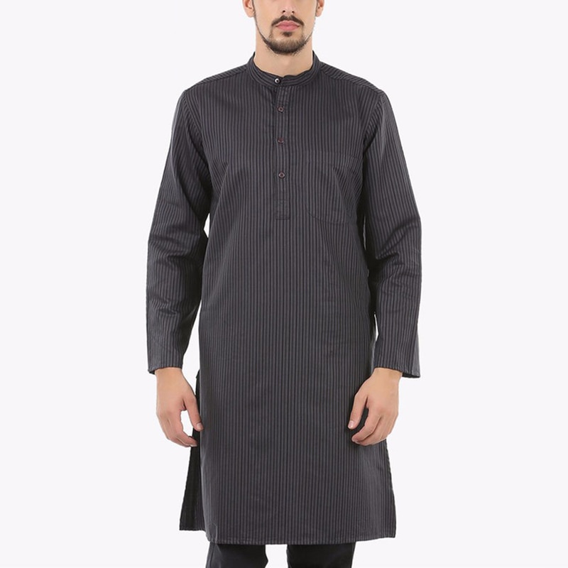 Fashion Striped Thobe Jubba Indian Men Robe Thobe Shirts Suit Long Sleeve Saudi Arabe Robe Muslim Thobe Islamic Tops Shirt