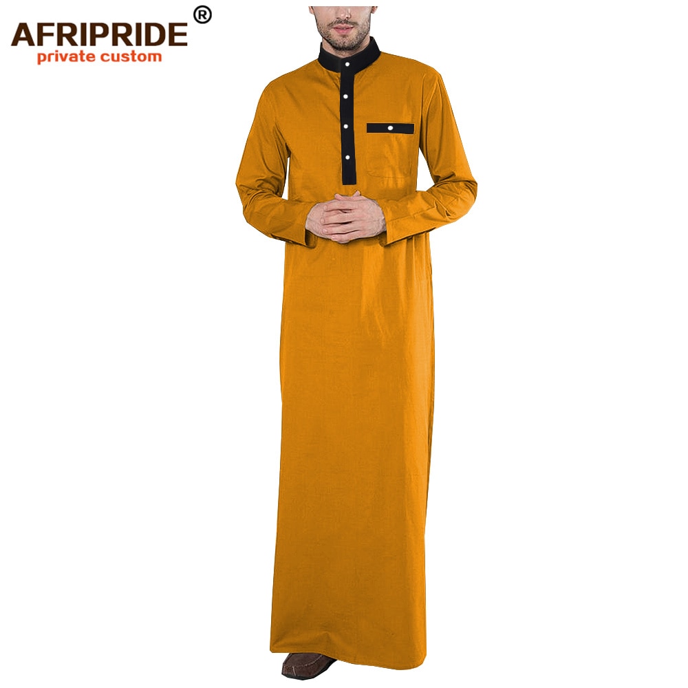 spring new men's Jubba Thobe AFRIPRIDE tailor made full sleeves single breasted 100% cotton Jubba Thobe for men A1914001