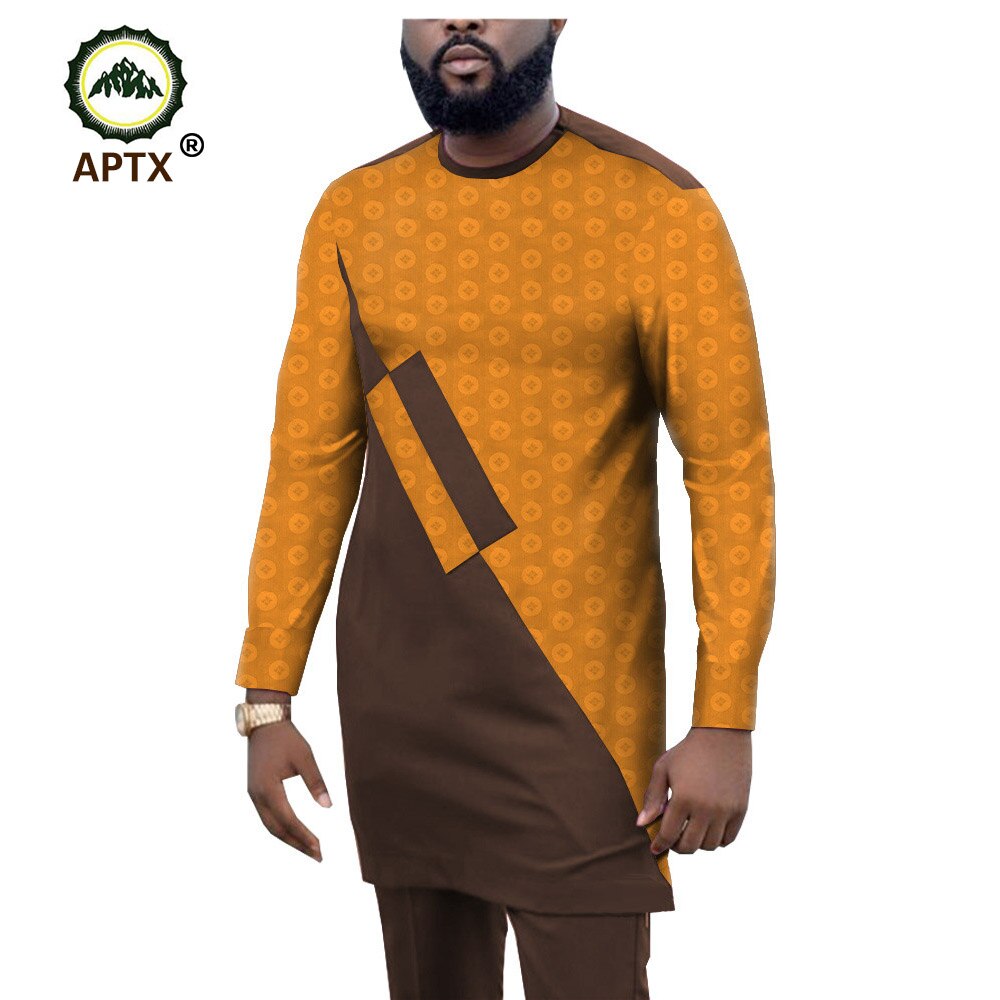 APTX Muslim jacquard fabric cotton suit for men jacquard fabric long top+ full length pants men's casual suit T1916005