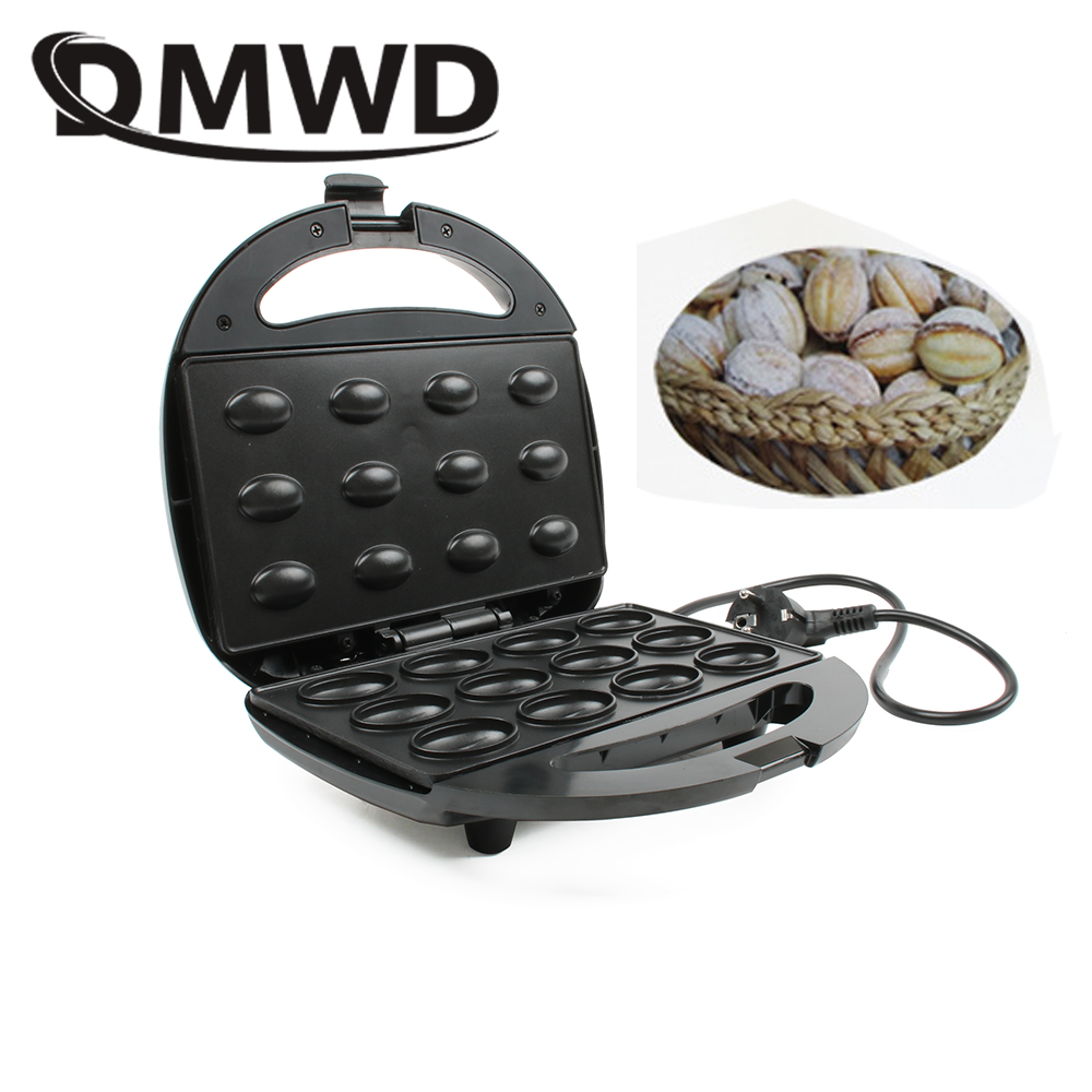 DMWD Electric Walnut Cake Maker Automatic Mini Nut Waffle Bread Machine Sandwich Iron Toaster Baking Breakfast Pan Oven EU plug