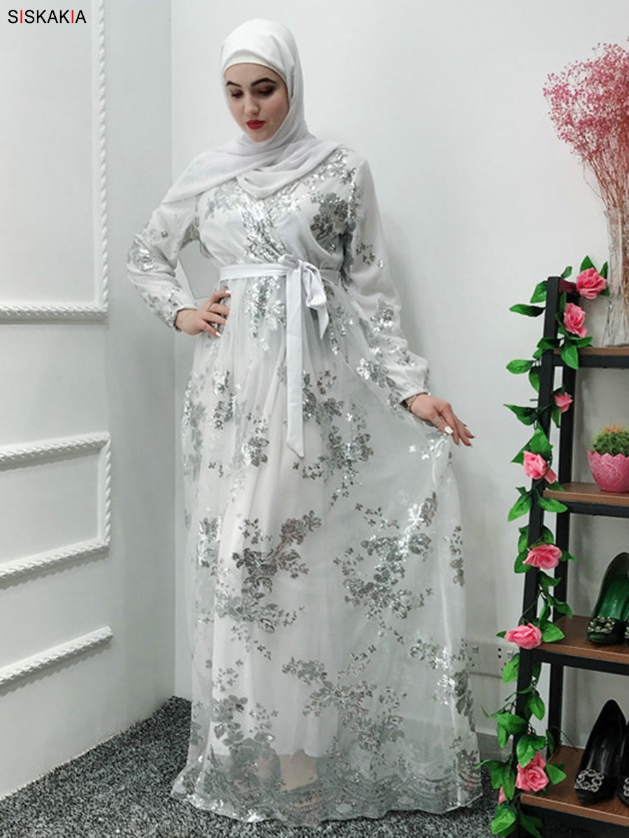 Fashion Muslim Abaya Dress Metal Color High End Lace Hot Stamp Dubai Robe Arab Islam Elegant Party Dress Fall
