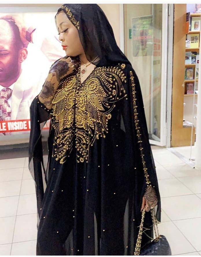 Plus Size African Dresses for Women Dashiki Diamond Beads African Clothes Abaya Dubai Robe Evening Long Muslim Dress Hooded Cape