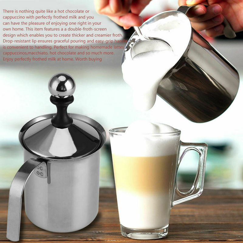 400ml Milk Frother Stainless Steel Manual Foam Coffee Cream Mixing Head Double Mesh Milking Machine