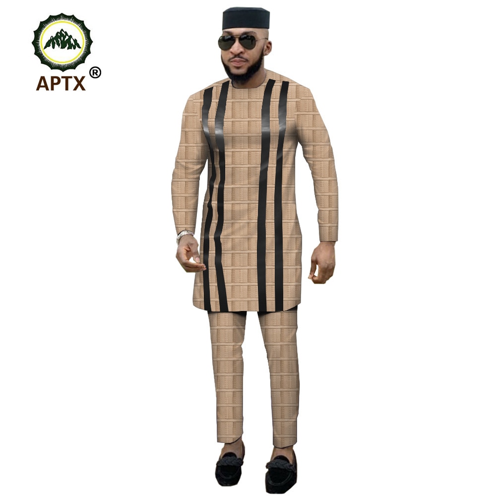 APTX jacquard fabric cotton Muslim suit for men tailor made full sleeves top+ slim pants men's casual suit T1916021