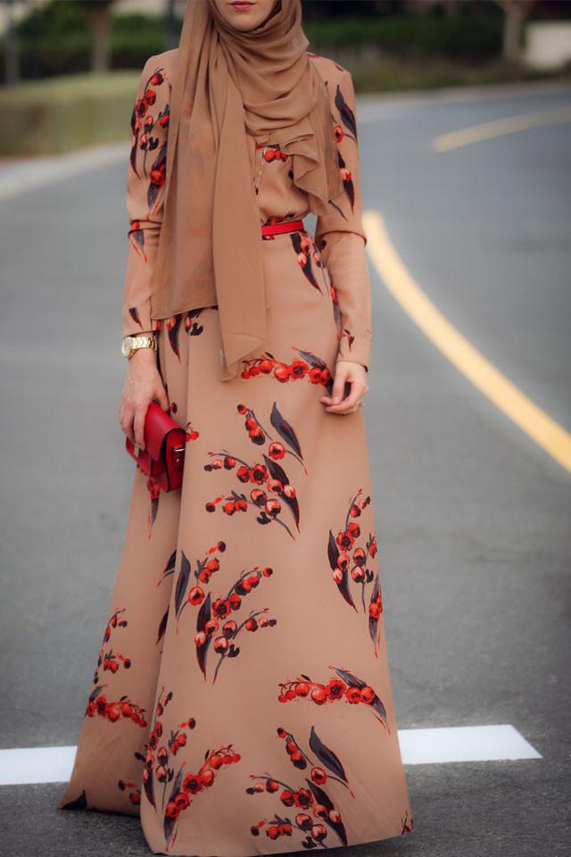 Cherry long sleeve hot sale modest fashion formal muslim dress hijab robe dubai pakistani for women