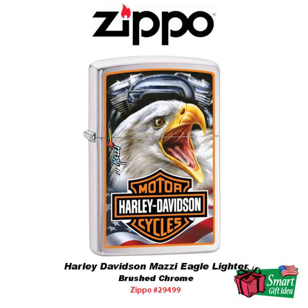 Zippo Harley Davidson Mazzi Eagle Lighter, Brushed Chrome