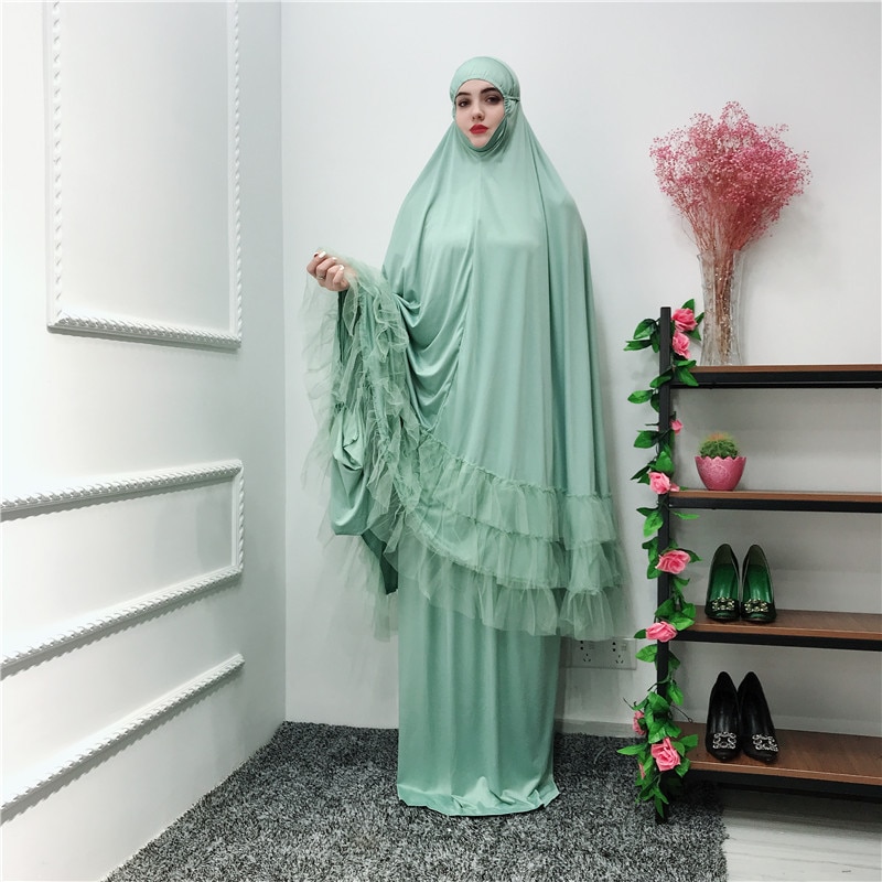 Two-piece Prayer Outfit Islamic Muslim Women Prayer Dress Salat Set 2 PCS Long Khimar and Skirt Jilbab Set Hajj Wear Ramadan
