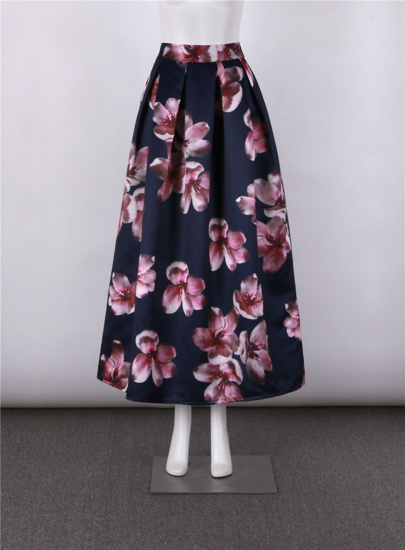 Neophil Flower Floral Print High Waist 2020 Fashion Vintage Satin Muslim Women Pleated 100cm Maxi Long Skirts Saias Longa MS1017
