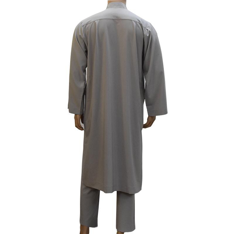 2PCS Men Ethnic Robes + Pants Outfits Islamic Muslim Jubba Thobe Middle East Maxi Thawb Dress Kaftan Dubai Gown Casual Suits New