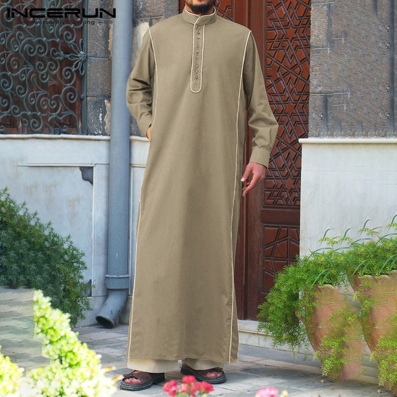 Men Solid Muslim Clothes Kaftan Jubba Thobe Saudi Arabic Thobe Kaftan Dress Men Islamic Arab Kaftan Long Sleeve Robe 5XL