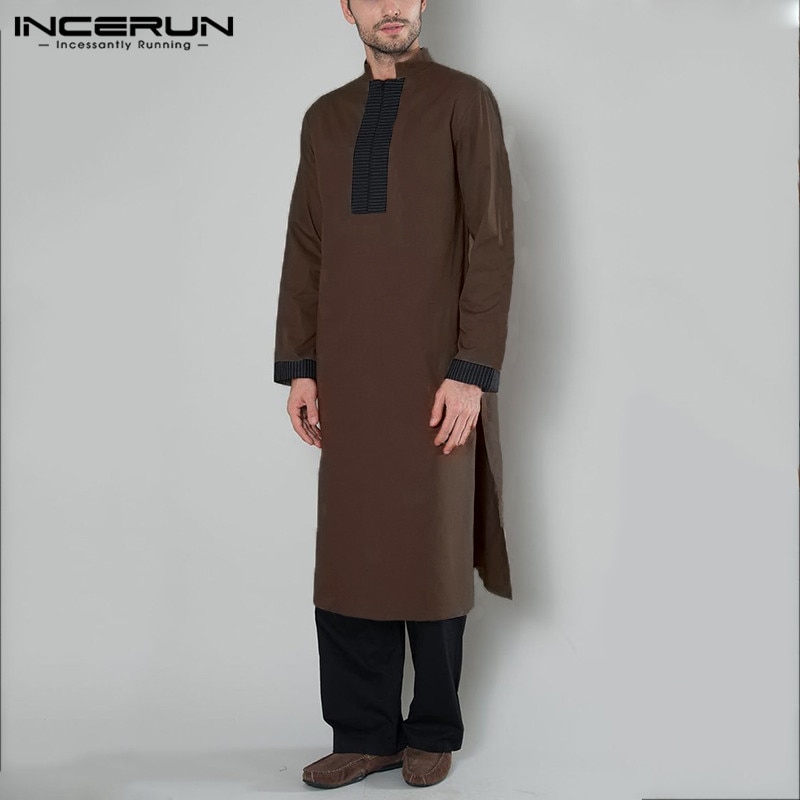 Arabic Islamic Kaftan Men Muslim Clothes Patchwork Long Sleeve Vintage Robes Dubai Saudi Arabia Men Jubba Thobe 5XL