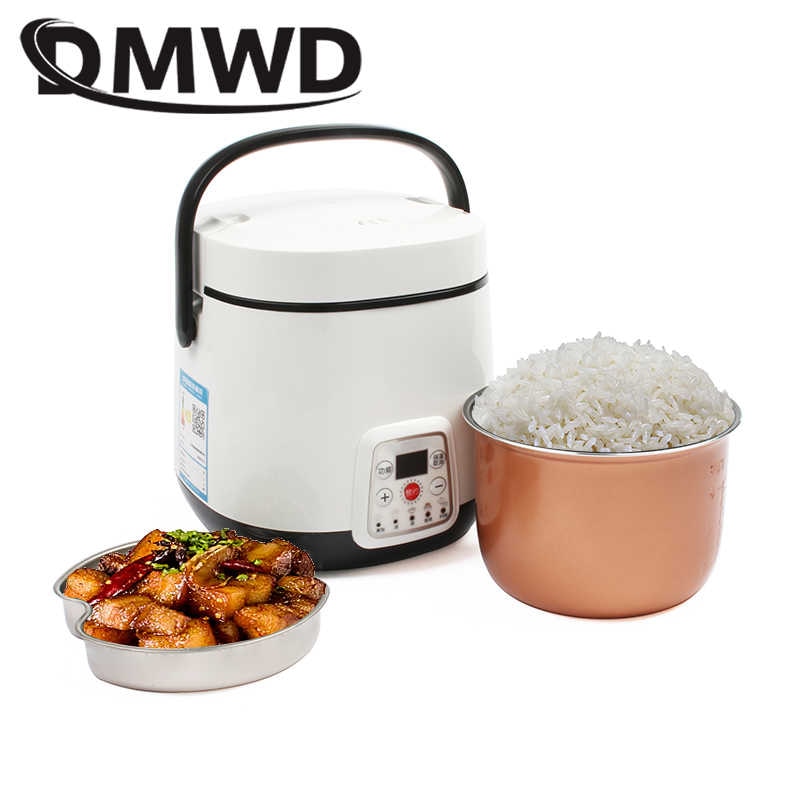 DMWD Mini Rice Cooker Electric Heating Lunch box Stew Soup Noodles Cooking Machine Eggs Steamer Food Lunchbox Cake Maker 1.2L