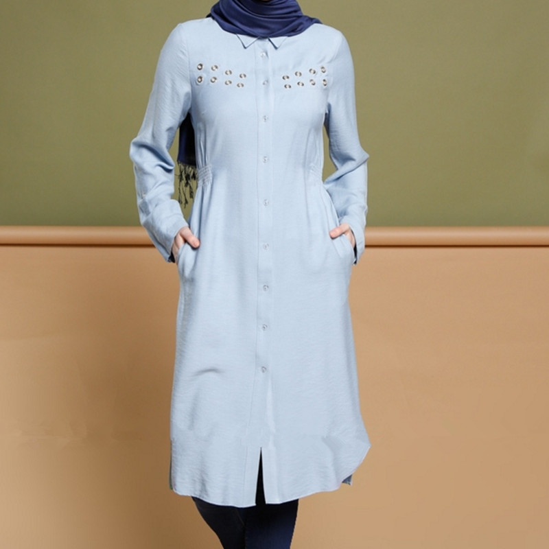 Fashion Women Lady Dress Muslim Loose T shirt Top Dresses Islamic Long Sleeve Bead Kaftan Abaya Arab Tunic Clothes
