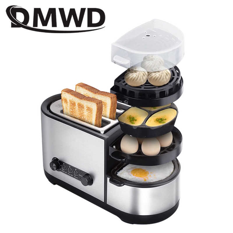 DMWD Electric Toaster Bread Sandwich Oven Meat Roast Grill Fried Steak Egg Omelette Frying Pan Food Steamer Eggs Poacher Boiler