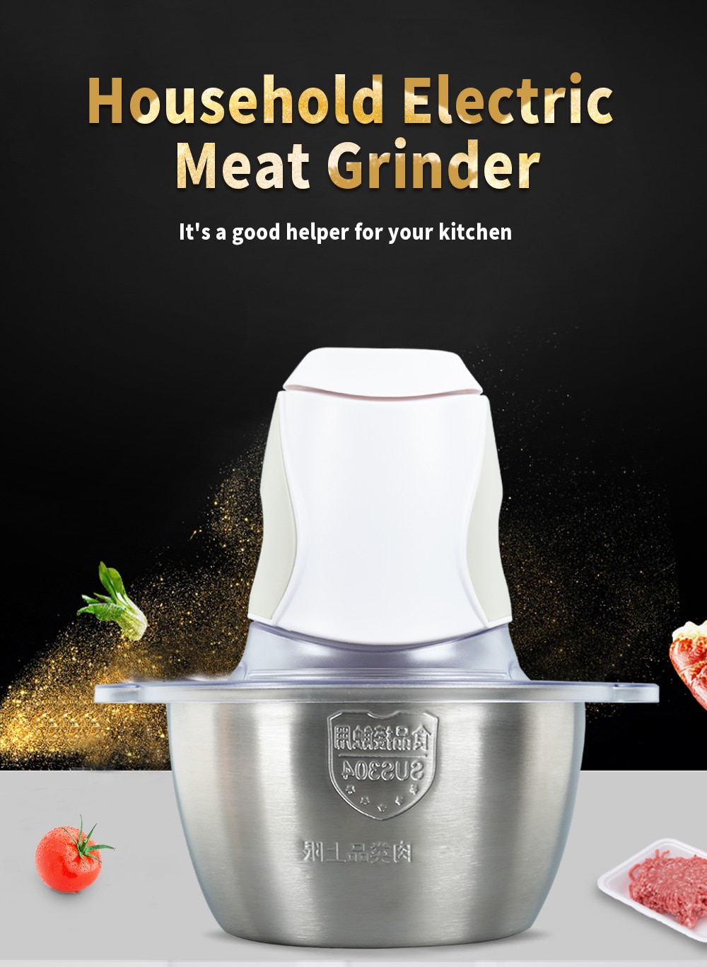 FIMEI 200W 220V Household Electric Meat Grinder Stainless Steel Bowl Mixer Chopper With S-Shaped Blade