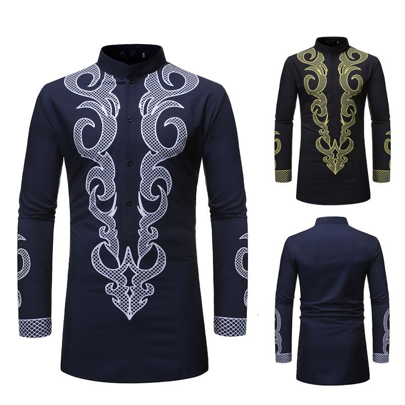 Spring And Autumn New Muslim Men's Long Sleeve Shirt 3D Printed Long Shirts Men Casual Shirt National Style