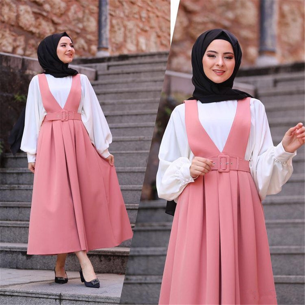 Vestidos Kaftan Abaya Turkey Muslim Dress Women Caftan Marocain Islamic Clothing Strap Dress Summer Ramadan Long Skirt