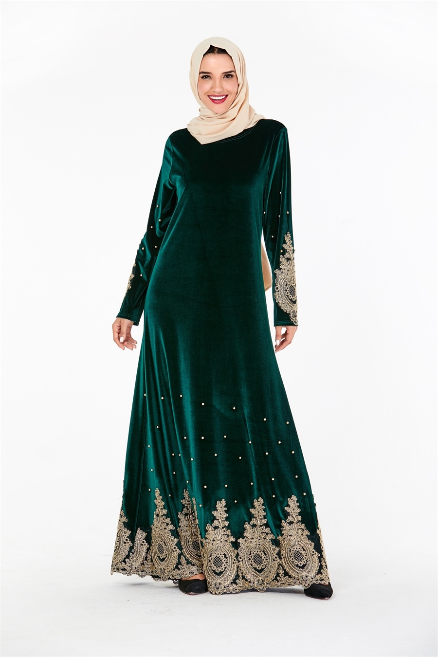 Siskakia Muslim Evening Dresses Paisle Embroidered Beads Velvet Long Dress Plus Size Arabian Dubai Morocco Clothes