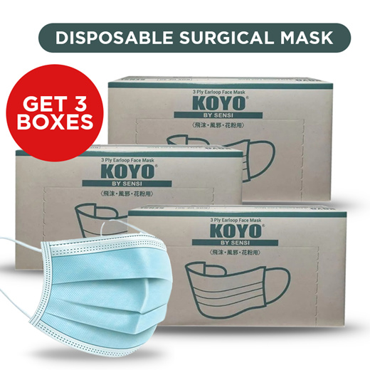 KOYO MASKS BY SENSI - 3 Box 150 SHEETS - SURGICAL FACE MASK MEDICAL STANDARD EARLOOP