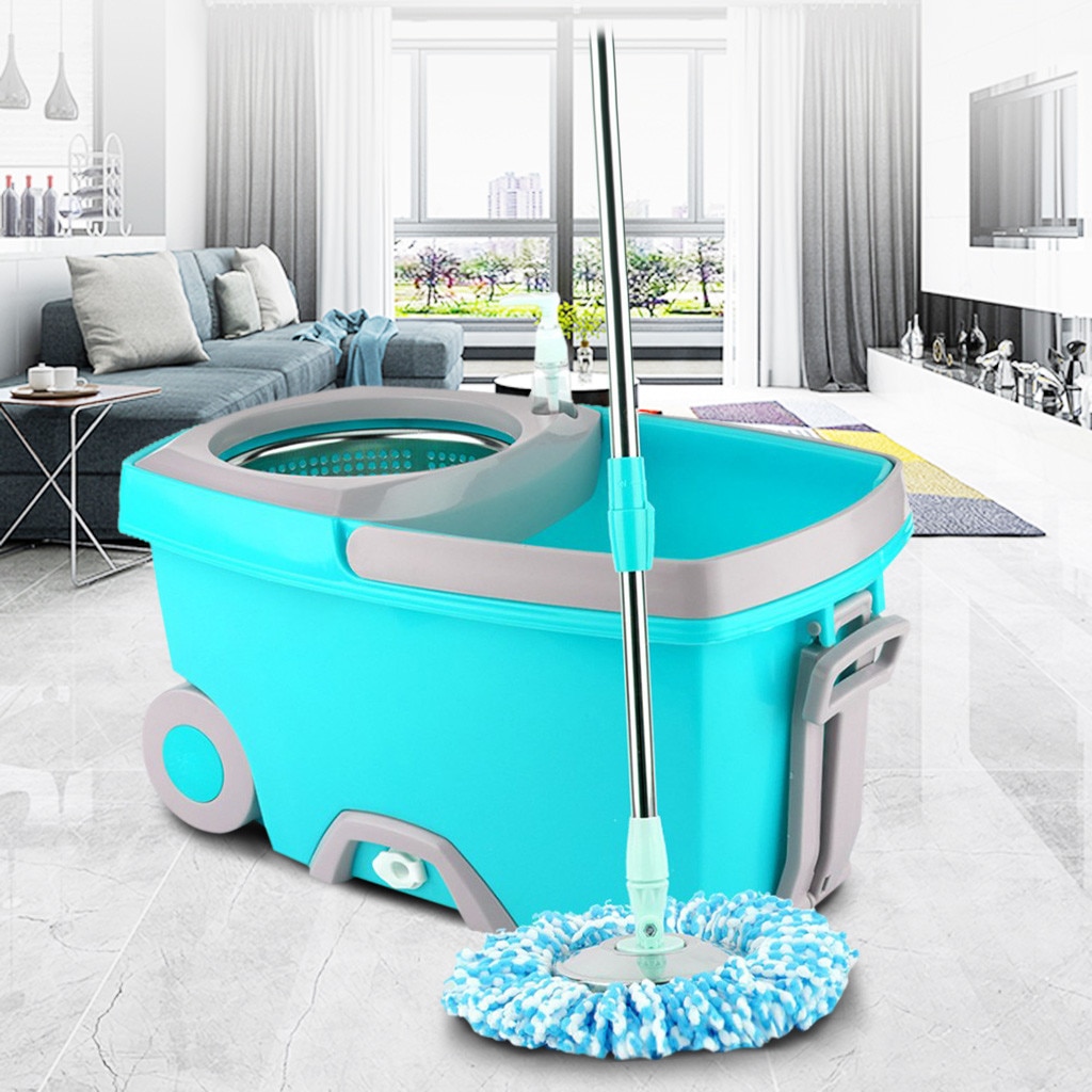 Upgraded Stainless Steel Microfiber 360 Rotating Mop And Bucket Kit Floor Clean Hands-free Spin Mop Bucket Set #C