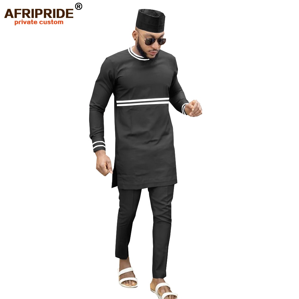 Muslim African Men Clothing Traditional 3 Piece Set Dashiki Outfits Print Shirts+Ankara Pants and Hat Suit AFRIPRIDE A1916013
